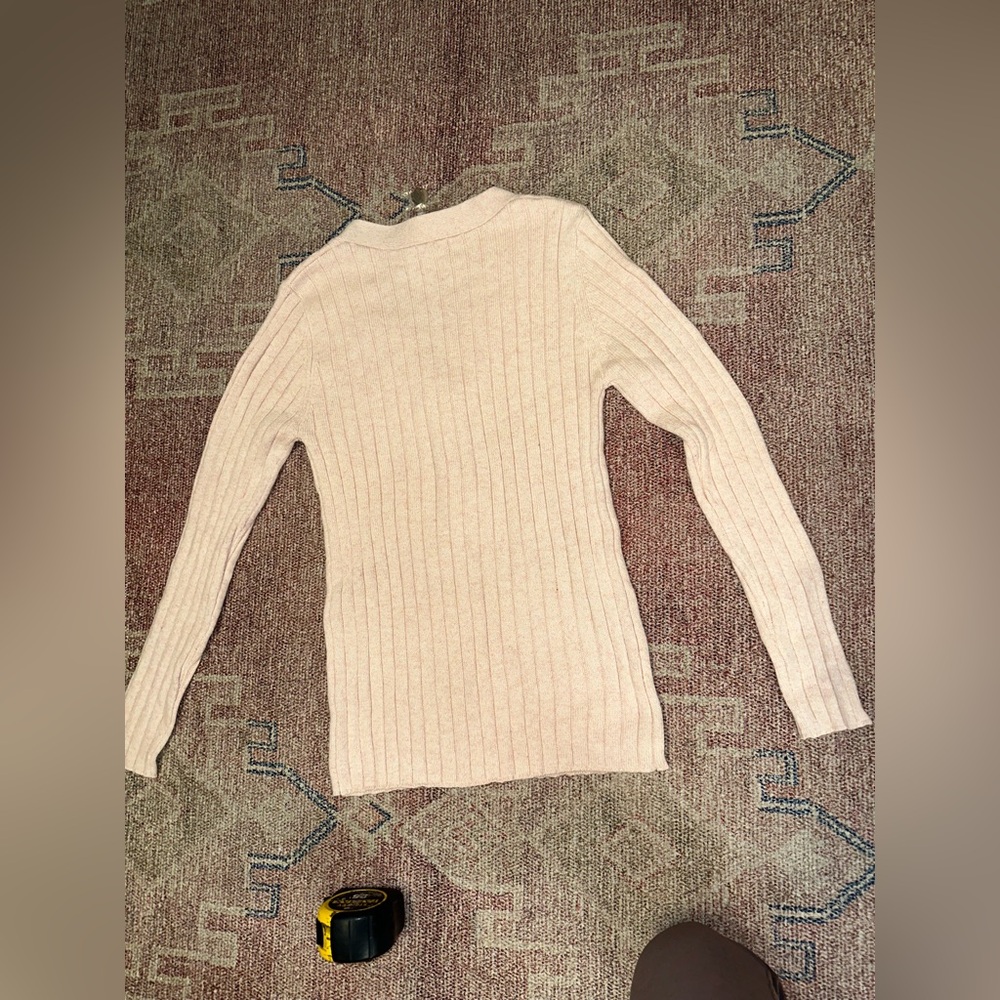 Sundance Ribbed V-Neck Button Sweater in Light Pink - Picture 8 of 11